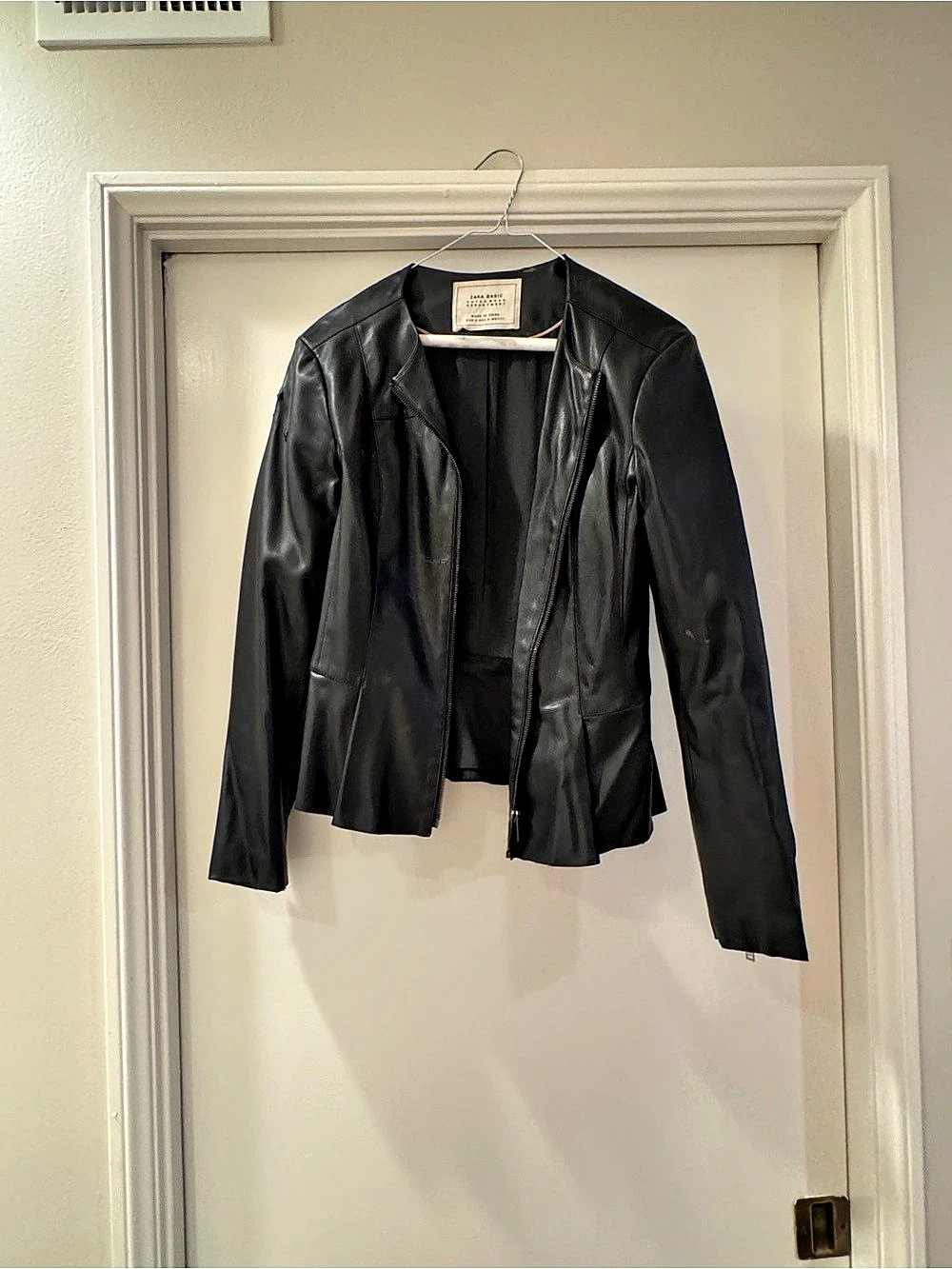 Zara Women's Black Faux Leather Jacket Size Medium